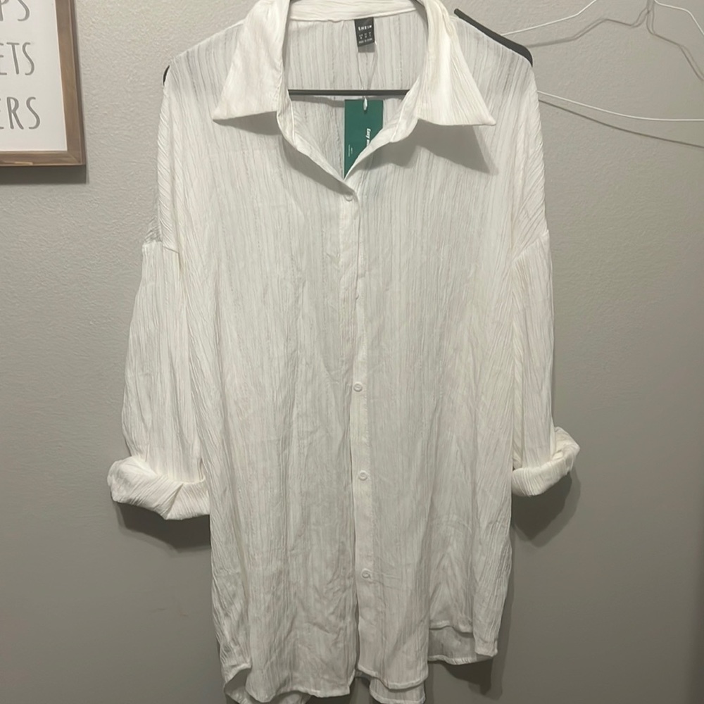 Shein white linen cover up/dress